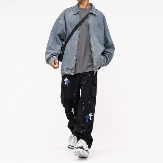 Nite Fury Baggy Jeans Cross Paint Splatter