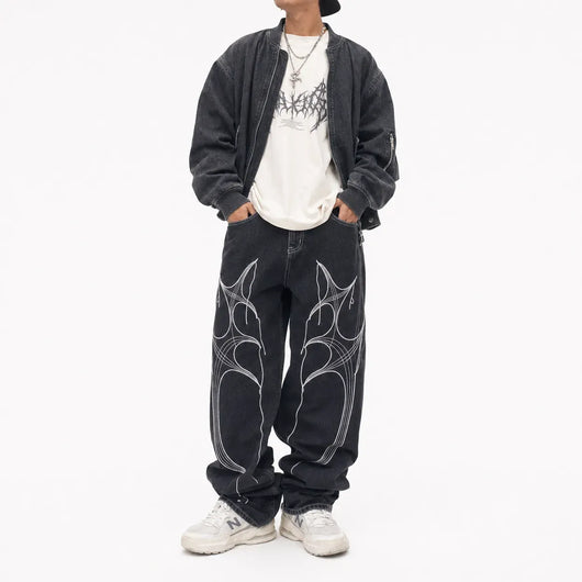 Nite Fury Cyber Embroidery Baggy Jeans