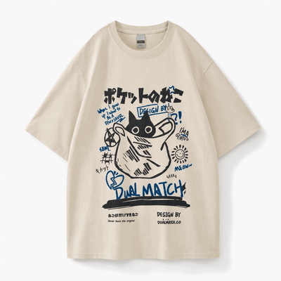 Nite Fury Beige / XS Japanese Cat Graphic Tee