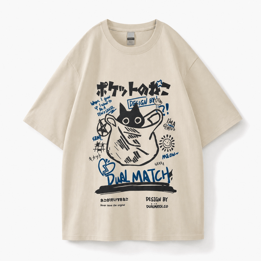Nite Fury Beige / XS Japanese Cat Graphic Tee