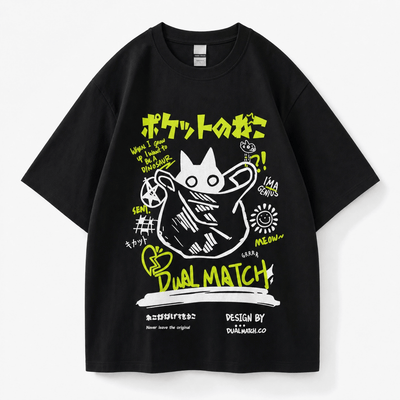 Nite Fury Black & Green / XS Japanese Cat Graphic Tee