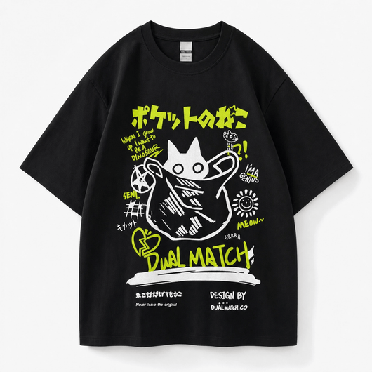 Nite Fury Black & Green / XS Japanese Cat Graphic Tee