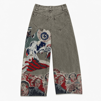 Nite Fury Grey / S Baggy Japanese Embroidered Jeans