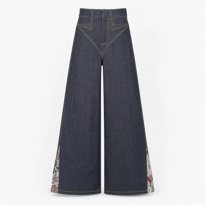 Nite Fury Blue / S Baggy Japanese Embroidered Jeans