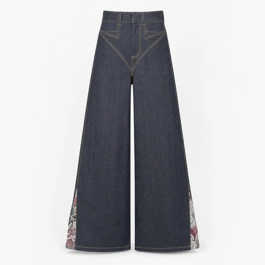 Nite Fury Blue / S Baggy Japanese Embroidered Jeans