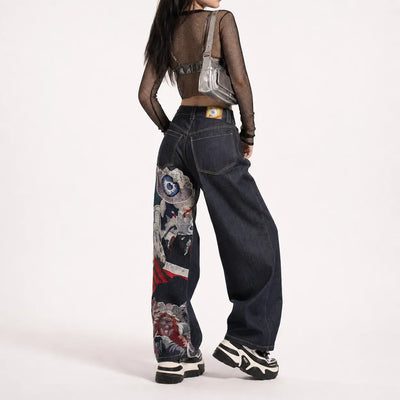 Nite Fury Baggy Japanese Embroidered Jeans