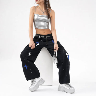 Nite Fury Baggy Jeans Cross Paint Splatter