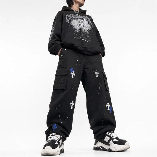 Nite Fury Baggy Jeans Cross Paint Splatter