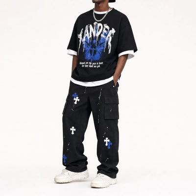 Nite Fury Baggy Jeans Cross Paint Splatter