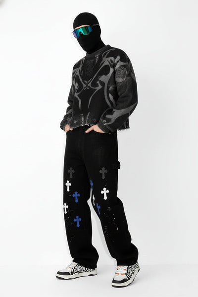 Nite Fury Baggy Jeans Cross Paint Splatter