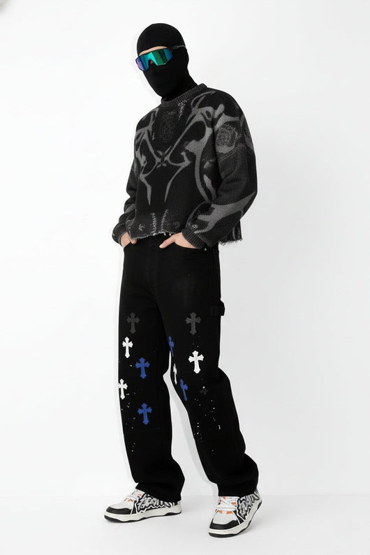 Nite Fury Baggy Jeans Cross Paint Splatter