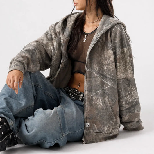 Nite Fury Camouflage Print Zip Hoodie