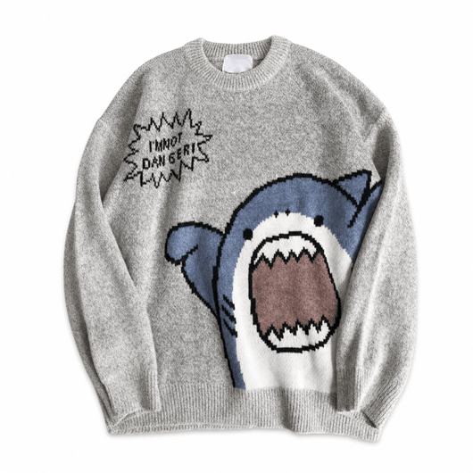 Nite Fury Grey / M Cartoon Shark Knitted Jumper