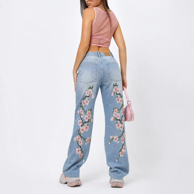 Nite Fury Cherry Blossom Embroidered Jeans