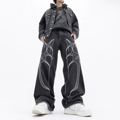 Nite Fury Cyber Embroidery Baggy Jeans