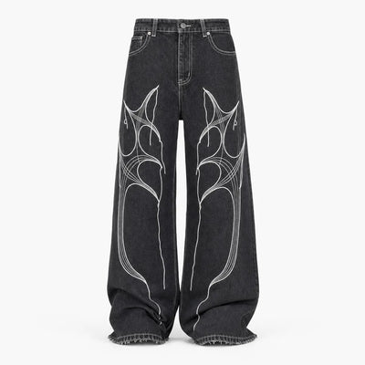 Nite Fury S Cyber Embroidery Baggy Jeans