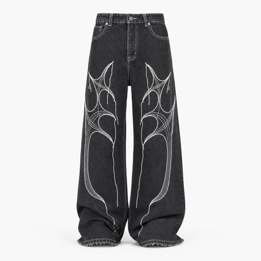 Nite Fury S Cyber Embroidery Baggy Jeans