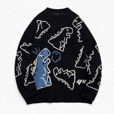 Nite Fury Black / XS Dinosaur Graphic Knitted Jumper