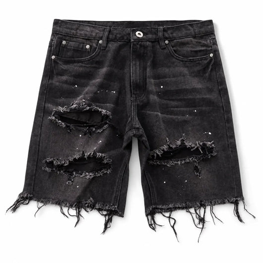 Nite Fury Black / M Distressed Baggy Shorts Men