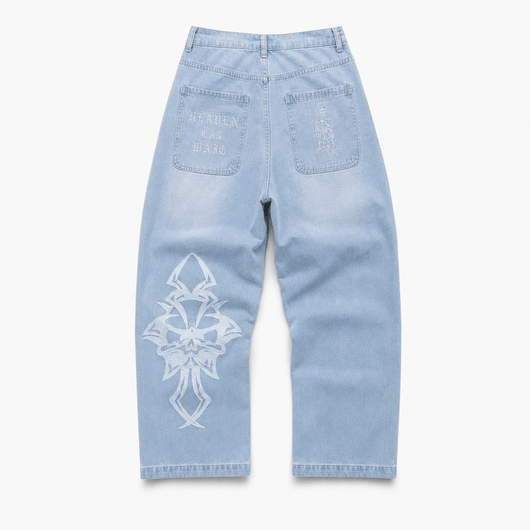 Nite Fury Blue / S Embroidered Baggy Jeans Streetwear