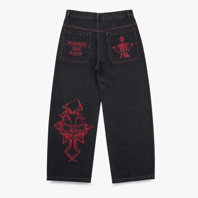 Nite Fury Red / S Embroidered Baggy Jeans Streetwear