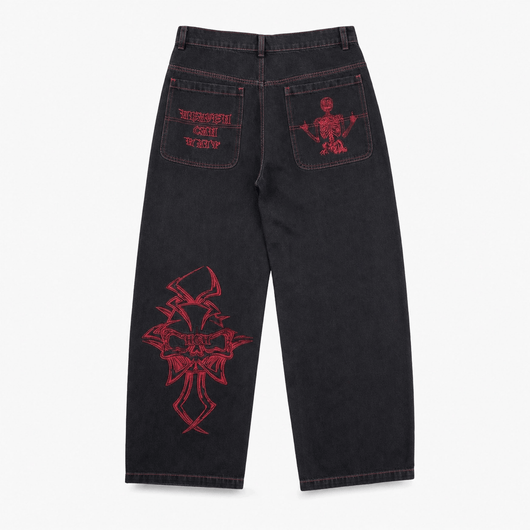 Nite Fury Red / S Embroidered Baggy Jeans Streetwear