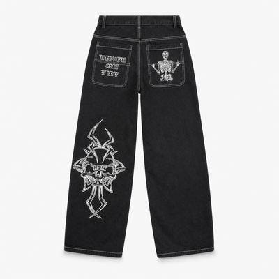 Nite Fury White / S Embroidered Baggy Jeans Streetwear