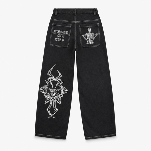 Nite Fury White / S Embroidered Baggy Jeans Streetwear