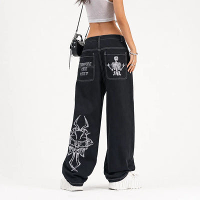 Nite Fury Embroidered Baggy Jeans Streetwear