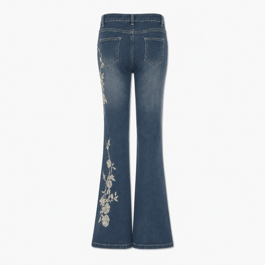 Nite Fury Embroidered Jeans Floral Style