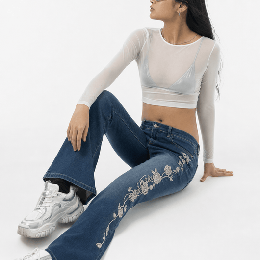 Nite Fury Embroidered Jeans Floral Style