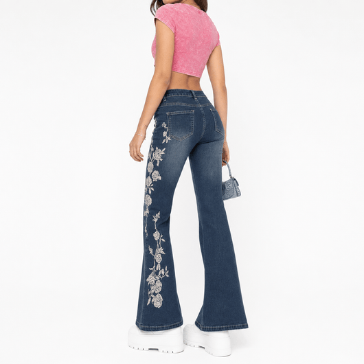 Nite Fury Embroidered Jeans Floral Style