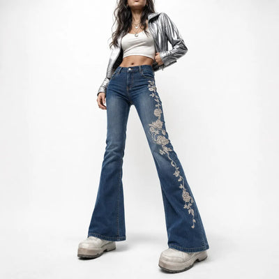 Nite Fury Embroidered Jeans Floral Style