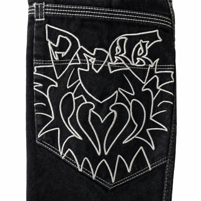 Nite Fury Embroidered Wide Leg Jeans