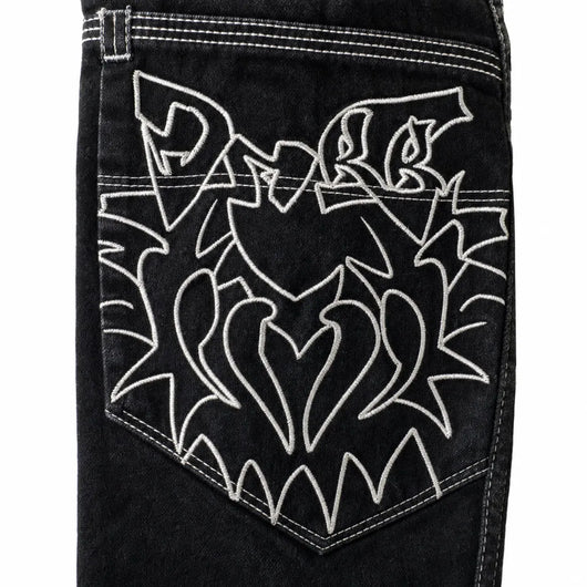 Nite Fury Embroidered Wide Leg Jeans