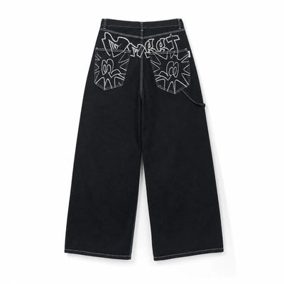 Nite Fury Embroidered Wide Leg Jeans