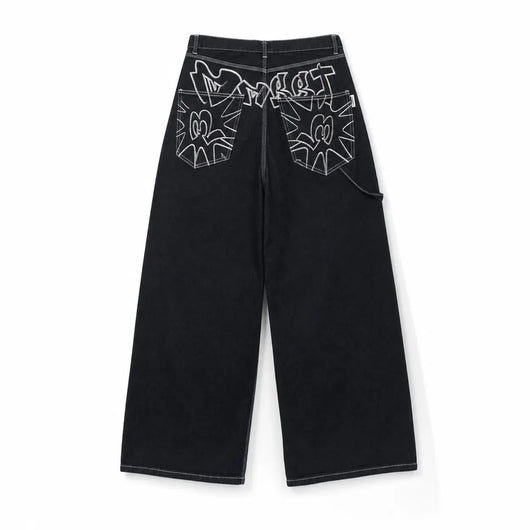 Nite Fury Embroidered Wide Leg Jeans
