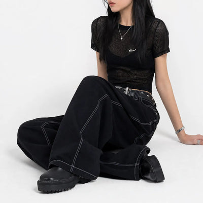 Nite Fury Embroidered Wide Leg Jeans