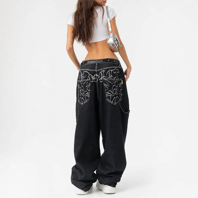Nite Fury Embroidered Wide Leg Jeans