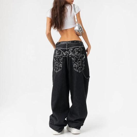 Nite Fury Embroidered Wide Leg Jeans