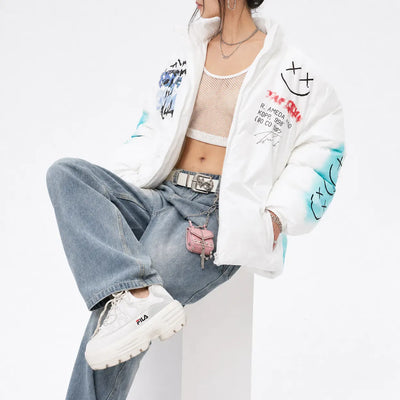 Nite Fury Graffiti Print Puffer Jacket