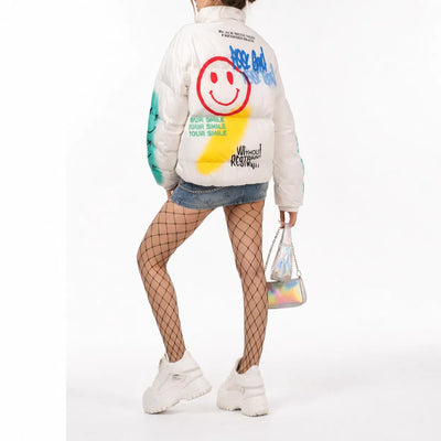 Nite Fury Graffiti Print Puffer Jacket