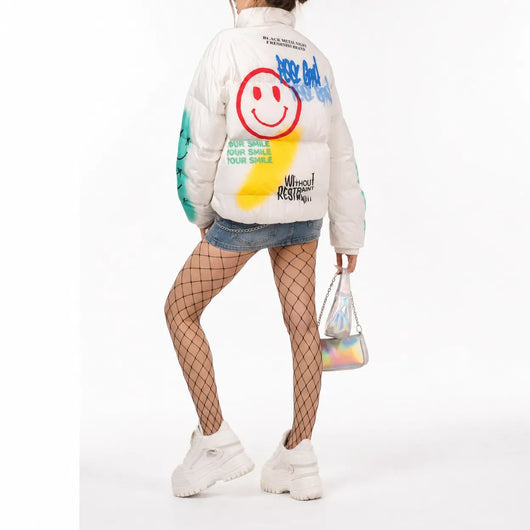 Nite Fury Graffiti Print Puffer Jacket