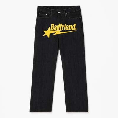 Nite Fury Black & Yellow / S Printed Wide Leg Jeans
