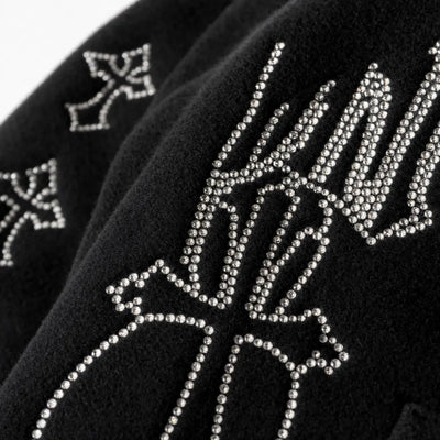 Nite Fury Rhinestone Cross Embroidered Hoodie