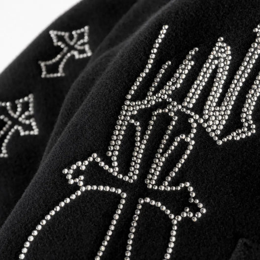 Nite Fury Rhinestone Cross Embroidered Hoodie