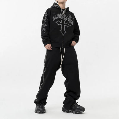 Nite Fury Rhinestone Cross Embroidered Hoodie