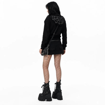 Nite Fury Rhinestone Cross Embroidered Hoodie