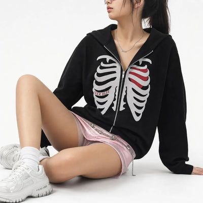 Nite Fury Skeleton Heart Zip Hoodie