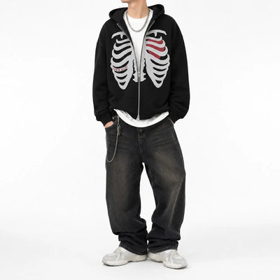 Nite Fury Skeleton Heart Zip Hoodie